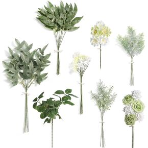 مجموعة صناديق سيقان خضراء صناعية من rongflower (عبوة من 40 قطعة) مع 8 أنواع من حشو الخضرة الصناعية لباقة الزفاف المركزية وترتيب الأزهار in Kuwait