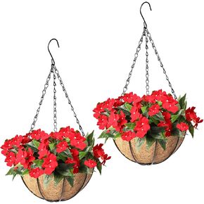 سلال معلقة صناعية مع زهور، 2 عبوة من الزهور الصناعية المعلقة في سلة للأماكن الخارجية والداخلية، ديكور نباتي معلق in Kuwait
