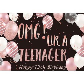لافتة خلفية لعيد الميلاد الثالث عشر، OMG UR a مراهقة في عيد ميلادها الثالث عشر خلفية تصوير فوتوغرافي باللون الأسود والذهبي الوردي، 13 عامًا للفتيات في حفلة عيد ميلاد خلفية ملصق قماش 5 × 4 أقدام in Kuwait
