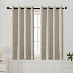 INLINAS Linen Bamboo Knots Texture Blackout Curtains - 100% Light Blocking, Noise Beigeucing and Thermal Insulating Triple Layer Fabric Grommets Top for Bedroom, Set of 2, Beige, 52 x 45 Inch in Kuwait