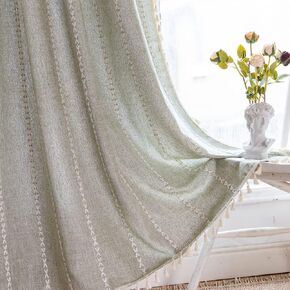 Amidoudou 1 Pair Striped Boho Curtains for Living Room Bedroom Farmhouse Window Tassel Curtains (Green,54x90 Inch) in Kuwait