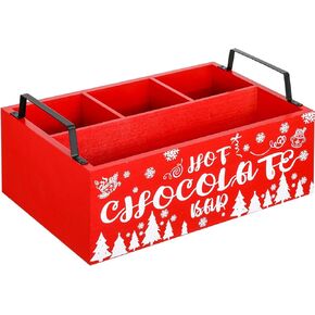 Sliner Christmas Hot Cocoa Bar Wood Storage Box with Handles Red Xmas Wood Serving Tray Winter Rustic Organizer Snowflake Container Bins for Home Kitchen Office Farmhouse Accessories in Kuwait