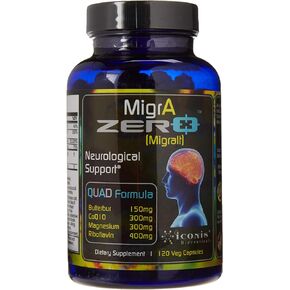 Migraine Relief, Quad-Formula with PA-Free Butterbur (150mg), CoQ10 (300mg), Magnesium Glycinate (300mg), High-Dose Riboflavin (400mg) - MigrA Zero (120 Caps) Optimal Dosing for Migraine Sufferers in Saudi Arabia