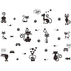 انفرجي ملصق حائط من بلاستيك PVC قابل للازالة - ملصق مفتاح اضاءة قطة جميل مع لوحة جدارية على شكل حيوان كرتوني - تأثير 41 انش × 55 انش - ديكور منزلي لطيف وممتع للاطفال ومحبي القطط (اسود-JWH210-Cat) in Kuwait