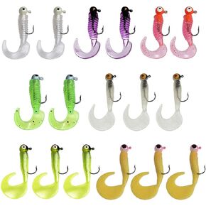 Crappie Jigs Fishing Lures Kit Soft Grub Lures with Jig Heads Hooks Set Tube Bait Jigs Soft Fishing Lures Worm Baits Assortment for Crappie Bass Trout Panfish Saltwater Freshwater Fishing
