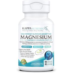 (150 Capsules), 2,253mg Per Serving, Providing 420mg Elemental Magnesium, L-Threonate, Bisglycinate Chelate, Malate, for Brain, Sleep, Stress, Cramps, Headaches, Energy, Heart from Kappa Nutrition. in Kuwait