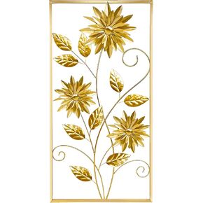 منحوتات حائط ذهبية من Meekear، ديكور حائط معدني مستطيل ذهبي مقاس 99 سم ​​مع إطار، منحوتة فنية جدارية على شكل زهرة معدنية ذهبية لغرفة المعيشة وغرفة النوم والمكتب والدراسة، كبيرة (ذهبية - عبوة واحدة) in Kuwait