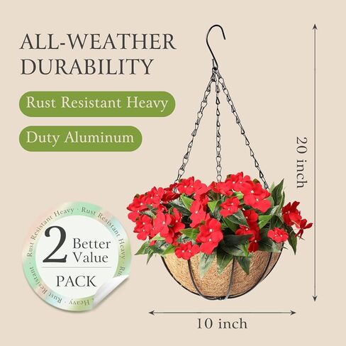 سلال معلقة صناعية مع زهور، 2 عبوة من الزهور الصناعية المعلقة في سلة للأماكن الخارجية والداخلية، ديكور نباتي معلق in Kuwait