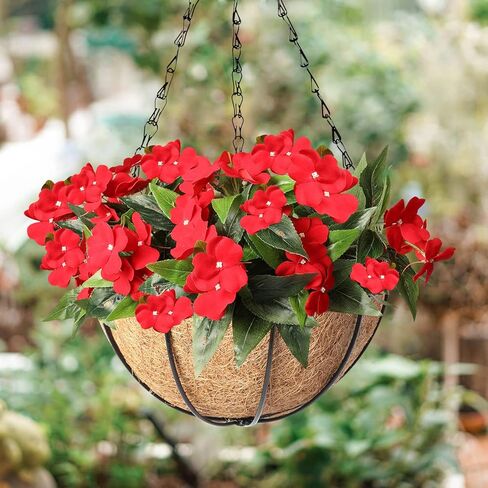 سلال معلقة صناعية مع زهور، 2 عبوة من الزهور الصناعية المعلقة في سلة للأماكن الخارجية والداخلية، ديكور نباتي معلق in Kuwait