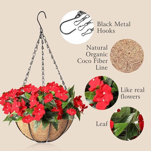 سلال معلقة صناعية مع زهور، 2 عبوة من الزهور الصناعية المعلقة في سلة للأماكن الخارجية والداخلية، ديكور نباتي معلق in Kuwait