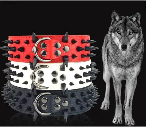 Sharp Spiked Dog Collar 2" Wide Leather Gold Rivet Studded with Airtag Case Durable Adjustable for Medium Breed Girl Boy Puppy Pet Pit Bull Bulldog Pugs Husky Rottweiler Black Large in Kuwait