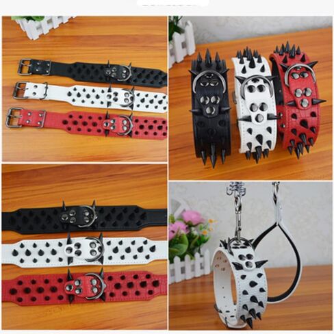 Sharp Spiked Dog Collar 2" Wide Leather Gold Rivet Studded with Airtag Case Durable Adjustable for Medium Breed Girl Boy Puppy Pet Pit Bull Bulldog Pugs Husky Rottweiler Black Large in Kuwait