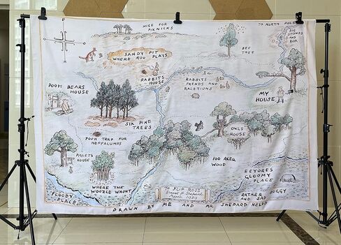 7x5ft Fabric Happy Birthday Bear Home Map Photography Backdrops for Kids 1st Birthday Background 100 Acre Woods Bear Backdrop in Saudi Arabia
