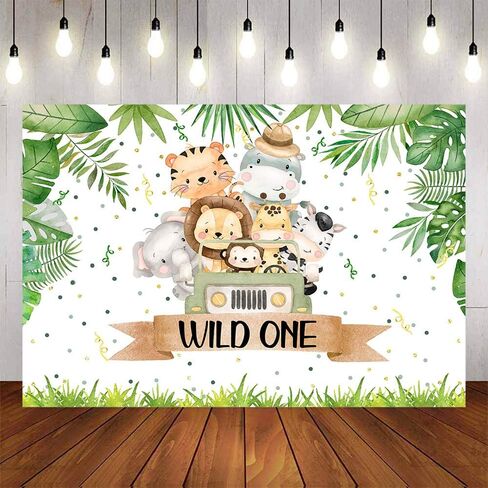 Avezano Wild One Birthday Backdrops Safari Theme First Birthday Party Background Decorations Tropical Jungle Animals 1st Birthday Party Banner Supplies(7x5ft) in Saudi Arabia