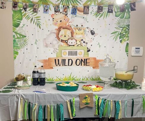 Avezano Wild One Birthday Backdrops Safari Theme First Birthday Party Background Decorations Tropical Jungle Animals 1st Birthday Party Banner Supplies(7x5ft) in Saudi Arabia