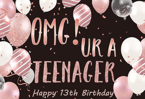 لافتة خلفية لعيد الميلاد الثالث عشر، OMG UR a مراهقة في عيد ميلادها الثالث عشر خلفية تصوير فوتوغرافي باللون الأسود والذهبي الوردي، 13 عامًا للفتيات في حفلة عيد ميلاد خلفية ملصق قماش 5 × 4 أقدام in Kuwait