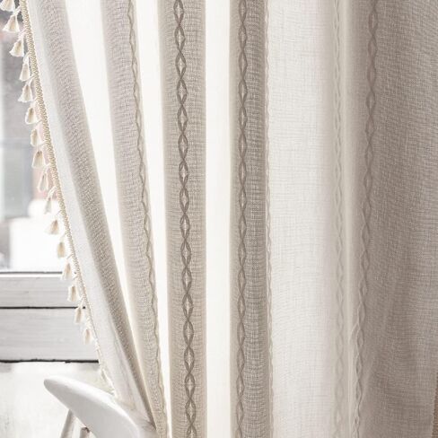 Amidoudou 1 Pair Striped Boho Curtains for Living Room Bedroom Farmhouse Window Tassel Curtains (Green,54x90 Inch) in Kuwait