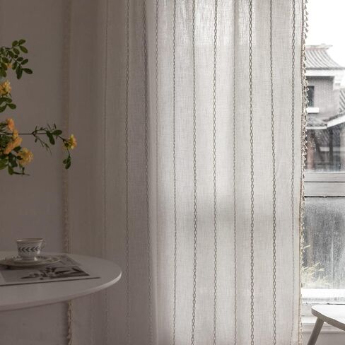 Amidoudou 1 Pair Striped Boho Curtains for Living Room Bedroom Farmhouse Window Tassel Curtains (Green,54x90 Inch) in Kuwait