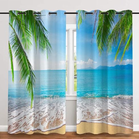Mimihome Beach Curtains, Tropical Palm Ocean Blackout Curtains 63 inch Length 2 Panels for Bedroom Living Room Nursery, 52 x 63, Green Blue in Kuwait