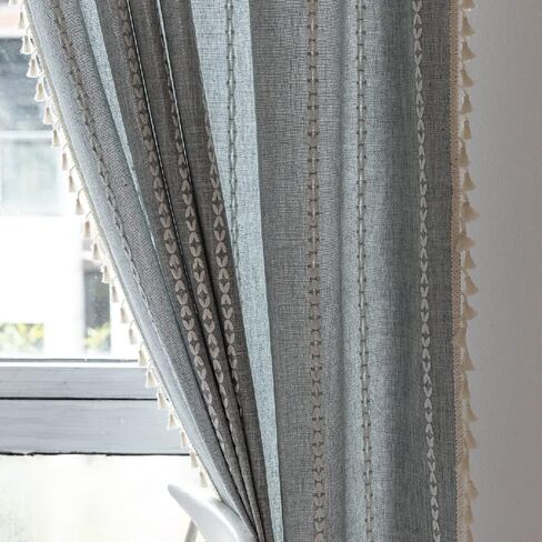 Amidoudou 1 Pair Striped Boho Curtains for Living Room Bedroom Farmhouse Window Tassel Curtains (Green,54x90 Inch) in Kuwait