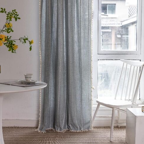 Amidoudou 1 Pair Striped Boho Curtains for Living Room Bedroom Farmhouse Window Tassel Curtains (Green,54x90 Inch) in Kuwait