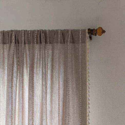 Amidoudou 1 Pair Striped Boho Curtains for Living Room Bedroom Farmhouse Window Tassel Curtains (Green,54x90 Inch) in Kuwait