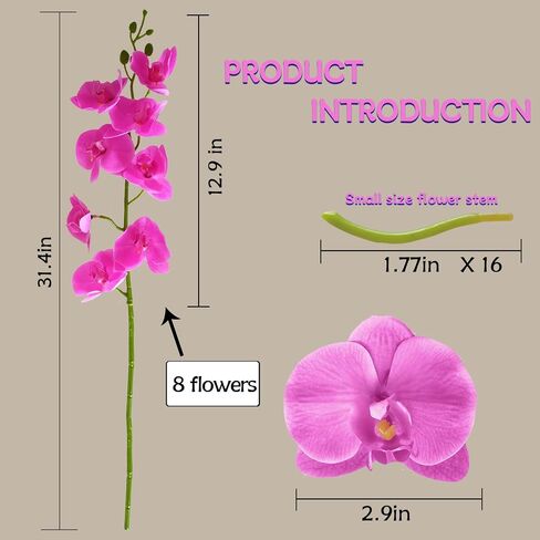 2pcs Artificial Orchid Stems Artificial Flowers Real Touch Fake Phalaenopsis Orchid Faux Orchid Stems for Table Centerpiece Home Office Wedding Party Decoration (Rose Red) in Saudi Arabia