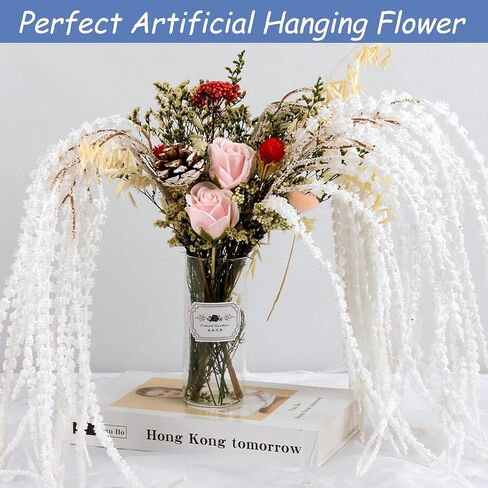 45 فرعًا من زهور القطيفة المبيضة الاصطناعية من Glicrili - زهور معلقة من كرمة الوستارية البيضاء المزيفة لباقة الزفاف، وتزيين حائط الحفلات، وديكور المنزل بطول إكليل in Kuwait