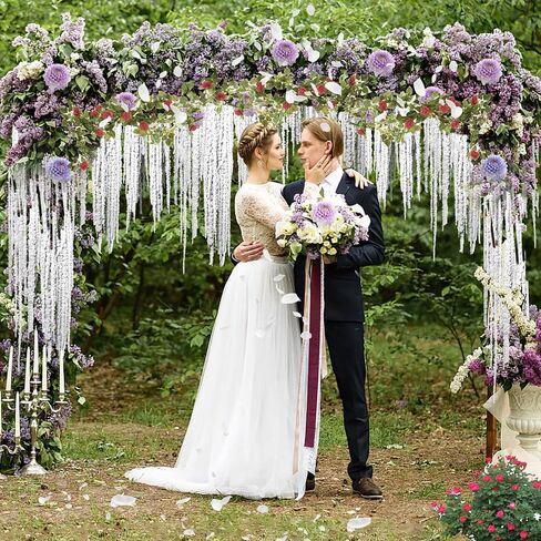 45 فرعًا من زهور القطيفة المبيضة الاصطناعية من Glicrili - زهور معلقة من كرمة الوستارية البيضاء المزيفة لباقة الزفاف، وتزيين حائط الحفلات، وديكور المنزل بطول إكليل in Kuwait