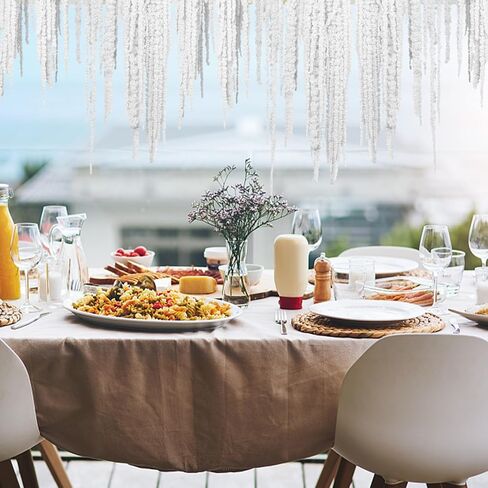 45 فرعًا من زهور القطيفة المبيضة الاصطناعية من Glicrili - زهور معلقة من كرمة الوستارية البيضاء المزيفة لباقة الزفاف، وتزيين حائط الحفلات، وديكور المنزل بطول إكليل in Kuwait