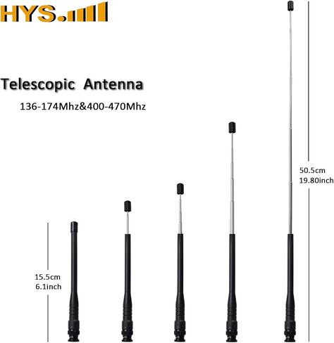 HYS BNC هواة تلسكوبي ثنائي النطاق VHF 144/UHF 430MHz 6.1 بوصة - 19.8 بوصة هوائي قضيب قابل للسحب لـ Icom IC-2GAT IC-V8 IC-T7H Yaesu FT-530 Uniden BC125AT راديو محمول وماسح ضوئي in Saudi Arabia