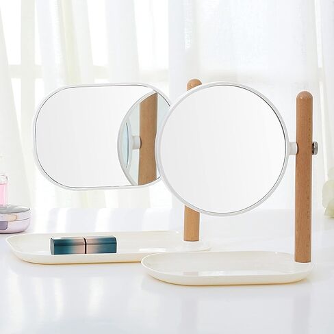 مرآة زينة مستديرة من إياووندم مع صينية مربعة - تكبير 1X/3X، لون أبيض دائري in Kuwait