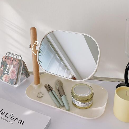 مرآة زينة مستديرة من إياووندم مع صينية مربعة - تكبير 1X/3X، لون أبيض دائري in Kuwait