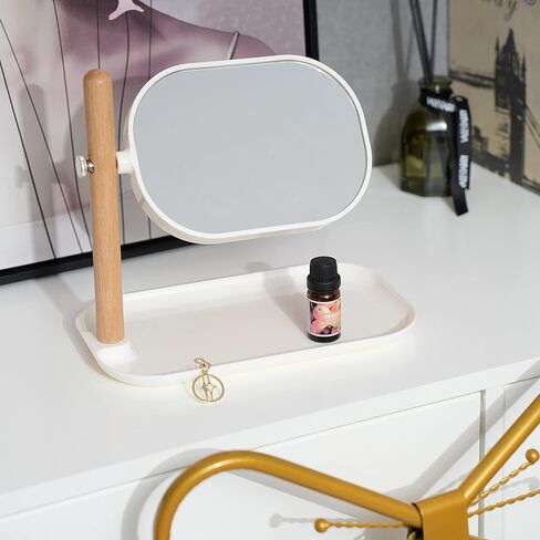 مرآة زينة مستديرة من إياووندم مع صينية مربعة - تكبير 1X/3X، لون أبيض دائري in Kuwait