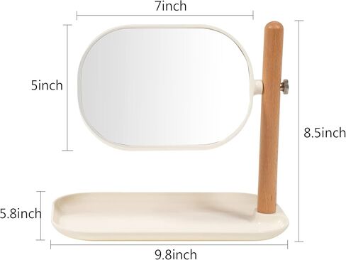 مرآة زينة مستديرة من إياووندم مع صينية مربعة - تكبير 1X/3X، لون أبيض دائري in Kuwait