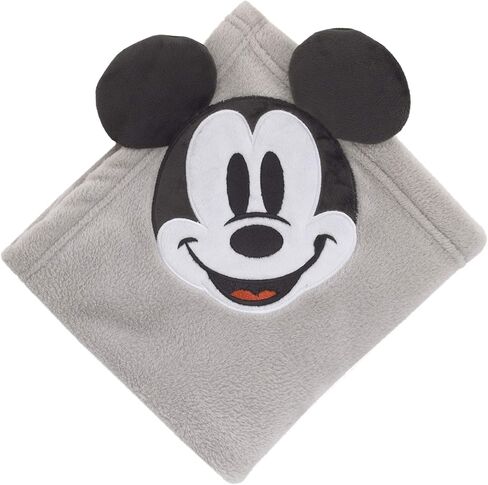 Disney Mickey Mouse Super Soft Corner Applique Baby Blanket with 3D Ears, Grey/Black/White in Saudi Arabia