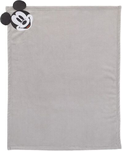 Disney Mickey Mouse Super Soft Corner Applique Baby Blanket with 3D Ears, Grey/Black/White in Saudi Arabia