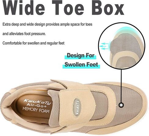 KWUKOTY Unisex Diabetic Shoes | Adjustable Sneakers | Lace-Free | Plantar Fasciitis/Edema/Swollen Feet/Bunions | Wide Size 5.5-12 in Kuwait