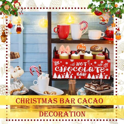 Sliner Christmas Hot Cocoa Bar Wood Storage Box with Handles Red Xmas Wood Serving Tray Winter Rustic Organizer Snowflake Container Bins for Home Kitchen Office Farmhouse Accessories in Kuwait