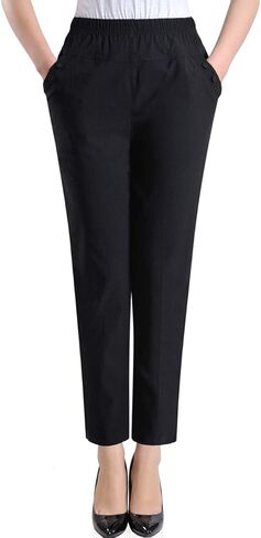 بنطال Zoulee نسائي صيفي صغير الحجم من الكتان ذو الخصر المطاطي سهل الارتداء in Kuwait