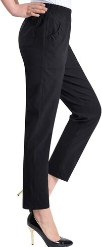 بنطال Zoulee نسائي صيفي صغير الحجم من الكتان ذو الخصر المطاطي سهل الارتداء in Kuwait