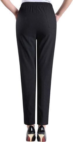 بنطال Zoulee نسائي صيفي صغير الحجم من الكتان ذو الخصر المطاطي سهل الارتداء in Kuwait