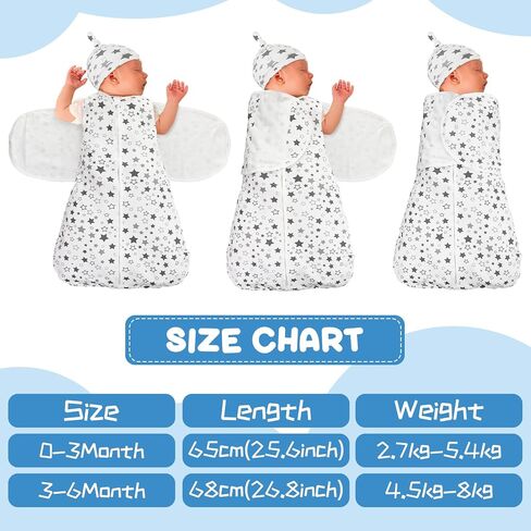 Silicherry 3 Pack Newborn Transitional Swaddle Hat Set Baby Zip Swaddle Blanket Wrap for Baby Boy Diaper Change Sleep Girl in Saudi Arabia