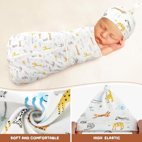 Silicherry 3 Pack Newborn Transitional Swaddle Hat Set Baby Zip Swaddle Blanket Wrap for Baby Boy Diaper Change Sleep Girl in Saudi Arabia