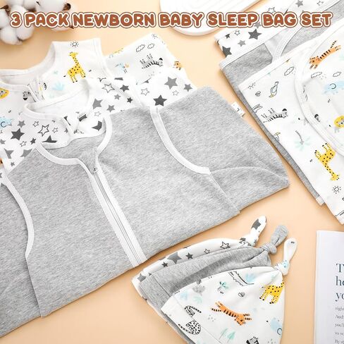 Silicherry 3 Pack Newborn Transitional Swaddle Hat Set Baby Zip Swaddle Blanket Wrap for Baby Boy Diaper Change Sleep Girl in Saudi Arabia