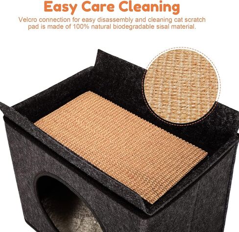 Heated cat House with Multi-Functio Heating Pet Pad,Heated Cat Bed with Wool Felt Shell Box and Sisal Cat Scratch Mats,Soft Washable Fleece Cover -15L*11W*14H inch Black Grey in Kuwait