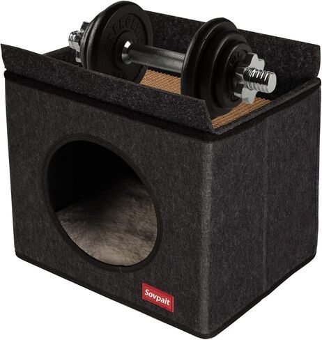 Heated cat House with Multi-Functio Heating Pet Pad,Heated Cat Bed with Wool Felt Shell Box and Sisal Cat Scratch Mats,Soft Washable Fleece Cover -15L*11W*14H inch Black Grey in Kuwait