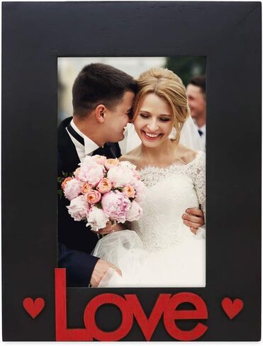 Isaac Jacobs Black Wood Sentiments “Love" Picture Frame, 5x7 inch with Mat, Photo Gift for Loved Ones, Family, Display on Tabletop, Desk (Black, 5x7 (Matted 4x6)) in Kuwait