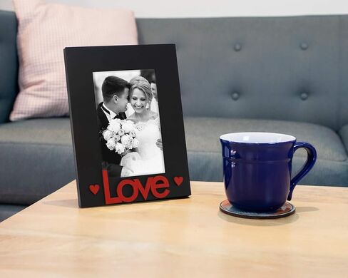 Isaac Jacobs Black Wood Sentiments “Love" Picture Frame, 5x7 inch with Mat, Photo Gift for Loved Ones, Family, Display on Tabletop, Desk (Black, 5x7 (Matted 4x6)) in Kuwait
