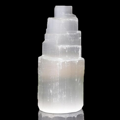 بيفيرلي اوكس مجموعة كاملة من 7 قطع من كريستال السيلينيت الابيض المشبع بالطاقة ومجموعة علاجية: 1 برج سيلينيت، حجر النخيل - 1 قلب بيضاوي، 3 عصا- غير حادة مدببة وخشنة، 1 وردة صحراوية in Kuwait